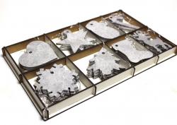 Gümüş Rengi Yılbaşı Ağacı Süsü 8 Model Ahşap Kutuda, 32 Adet HK0360-102