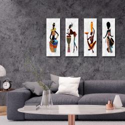 Zenci Kadın Baskılı 4'lü Ahşap Duvar Tablosu Büyük Boy HK1341