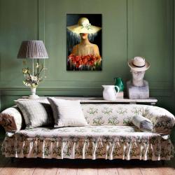 Vera Kırmızı Güllü Kadın Baskılı Ahşap Tablo HK1311