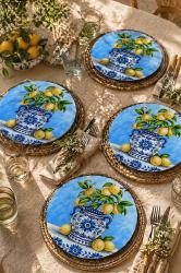 Limonlu Biblo Motifli 4'lü Supla Set – Sicilya Temalı - 30 cm, 3 mm MDF, UV Baskı, Masa Sunumu