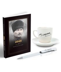 2026 Atatürk Komutan Ajanda - Atatürk İmza Baskılı Kahve Fincanı - Ayraç - Kartpostal