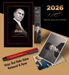 2026 Gazi Paşa Atatürk Ajandası Ayraç Kartpostal Kalem - Kırmızı
