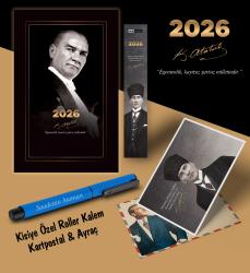 2026 Gazi Paşa Atatürk Ajandası Ayraç Kartpostal Kalem - Mavi