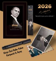 2026 Gazi Paşa Atatürk Ajandası Ayraç Kartpostal Kalem - Siyah