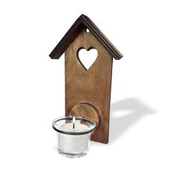 Ahşap Ev Desenli Tekli T-Light Cam Mumluk HK0226