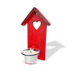 Ahşap Ev Desenli Tekli T-Light Cam Mumluk "Kırmızı" HK0226-0011