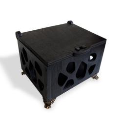 Ahşap, Kapaklı Kutu, Leopar Desenli Payihtaht Ayaklı, Siyah HK0417-0002