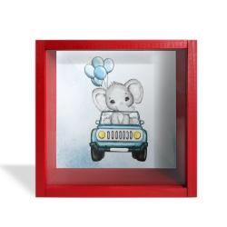 Camlı Ahşap Kumbara Mavi Arabalı Fil Kırmızı HK0659-0011