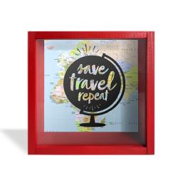 Camlı Ahşap Kumbara Dünya Turu Kırmızı HK0662-0011