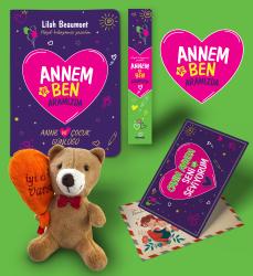 Annem ve Ben Aramızda Günlüğü Karpostal-Ayraç ve İyi ki Varsın Yazılı Peluş Ayıcık Seti