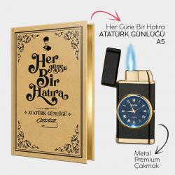 Atatürk Günlüğü A5 ve Mat Siyah Saatli Çakmak