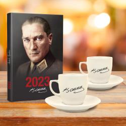 Atatürk Hediye Seti - 2li Atatürk İmza Fincan - Önder