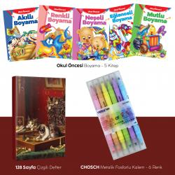 Beşli Boyama Kitabı - Fosforlu Kalem CS-H764 -  Oyunbozan Kediler Defter