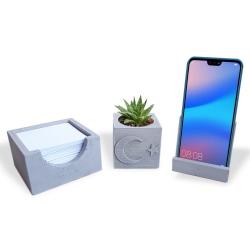 Beton Ofis Seti - Telefon ve Kartvizitlik, Ay Yıldız Beton Saksı, Bloknotluk HK1702