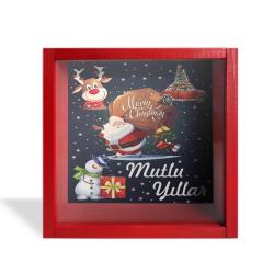 Camlı Ahşap Kumbara Mutlu Yıllar - Kırmızı HK0666-0011