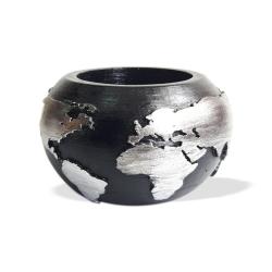 Dünya Desenli Beton Saksı Siyah Gümüş Büyük Boy HK1522-SG