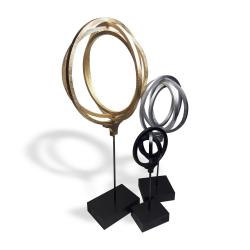 Elenor, Ahşap Halkalı Ayaklı Dünya Biblo 3'lü Set "Siyah, Gümüş, Altın Renk" HK0169