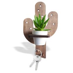 Beton Saksılı Kaktüs Desenli Ahşap Anahtarlık HK1642