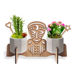 Beton Saksılı Zenci Savaşçı Desenli Ahşap Stand Model 1 HK1687