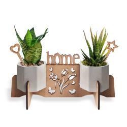 Beton Saksılı Home Yazılı Ahşap Stand HK1690