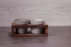 HK Dekor Lora 2'li Beton Saksı ve Ahşap Stand HK1549