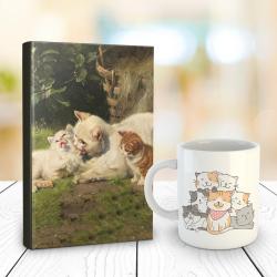 Kedi Ailesi 128 Sayfa Çizgili defter ve Kedi Yumağı Kupa Bardak