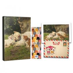 Kişiye Özel Kartpostallı Hediye Seti - 1 Kedi Ailesi 128 Sayfa Defter 1 Kartpostal 1 Ayraç