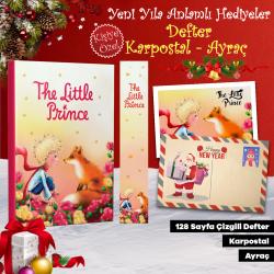 Kişiye Özel Kartpostallı Hediye Seti - 1 Küçük Prens 128 Sayfa Defter 1 Kartpostal 1 Ayraç