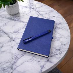 Kişiye Özel Soft Deri Defter ve Roller Rubber Kalem - Lacivert 