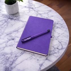 Kişiye Özel Soft Deri Defter ve Roller Rubber Kalem - Mor 