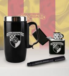 Kişiye Özel Taraftar Seti - Termos Kupa Bardak - Benzinli Çakmak - Metal Roller Kalem - Göztepe