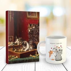 Oyunbozan 128 Sayfa Çizgili defter ve Kedi Ailesi Kupa Bardak