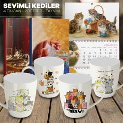 Sevimli Kediler 4 Kupa 2 Defter 1 Takvim -2