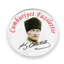 Yuvarlak Ahşap Magnet 58mm Renkli Atatürk Baskılı Model 4 HK2502-04