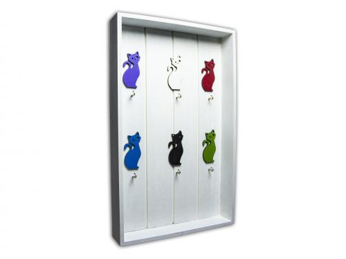 Kedi Figürlü 6'Lı Anahtarlık Kutusu, Beyaz