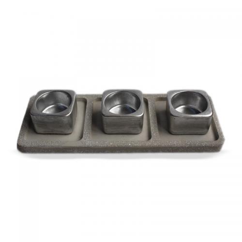 3'lü Beton Tepsili T-Light - Gümüş Rengi