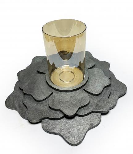 3 Kat Gümüş Çiçek Camlı Mumluk