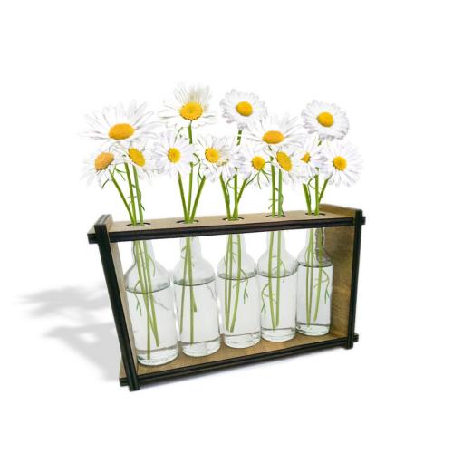 5'li Ahşap Standlı Cam Şişe Saksı Seti - Halkkitabevi