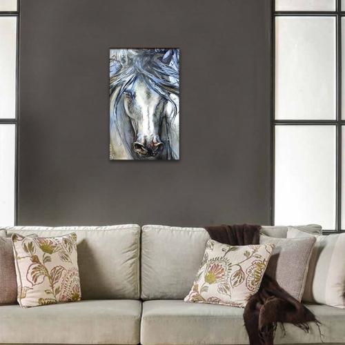 Vera Beyaz At Baskılı Ahşap Tablo - Halkkitabevi