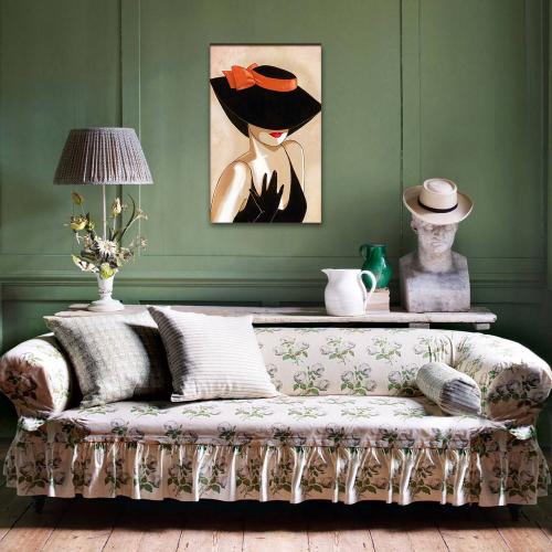 Vera Kırmızı Fiyonk Şapkalı Kadın Baskılı Retro Ahşap Tablo