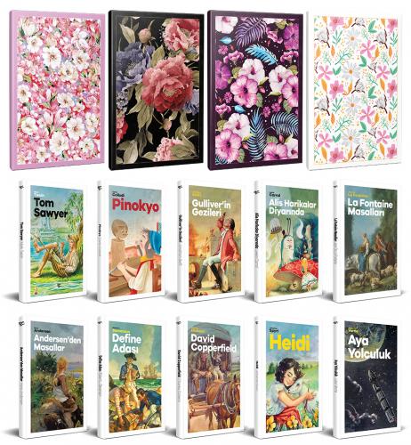 10 Dünya Çocuk Klasiği ve 4 Çiçekli Çizgili Defter -Set-5