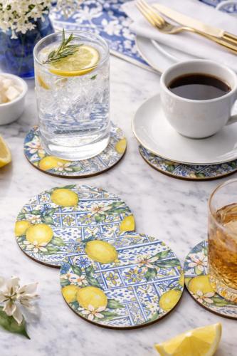 Sicilya Serisi Limon Desenli Bardak Altlığı 6'lı Set – UV Baskı, 3 mm Sicilya Serisi Limon Desenli Bardak Altlığı 6'lı Set – UV Baskı, 3 mm