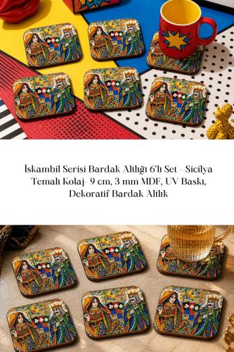 İskambil Serisi Bardak Altlığı 6'lı Set – Sicilya Temalı Kolaj- 9 cm, İskambil Serisi Bardak Altlığı 6'lı Set – Sicilya Temalı Kolaj- 9 cm,