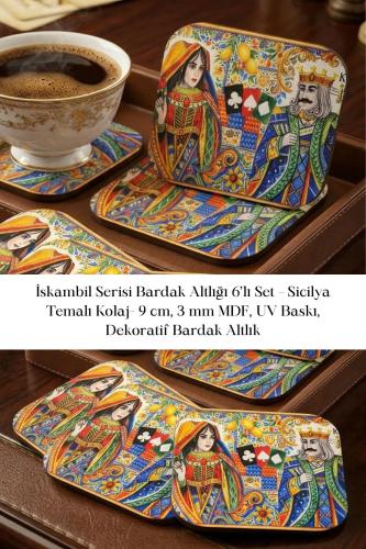 İskambil Serisi Bardak Altlığı 6'lı Set – Sicilya Temalı Kolaj- 9 cm, İskambil Serisi Bardak Altlığı 6'lı Set – Sicilya Temalı Kolaj- 9 cm,