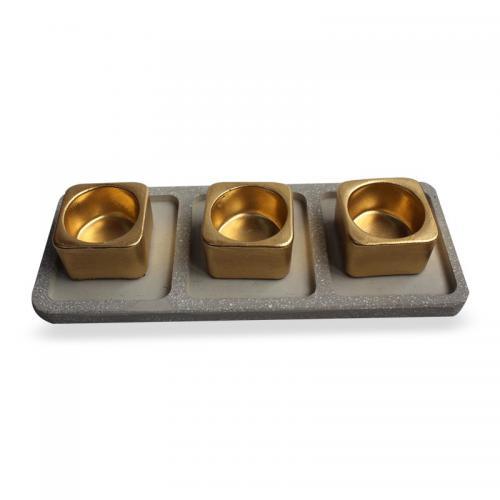 3'lü Beton Tepsili T-Light - Altın Rengi - Halkkitabevi