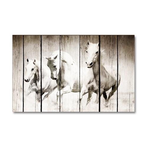 Vera Koşan Beyaz Atlar Baskılı Ahşap Tablo - Halkkitabevi