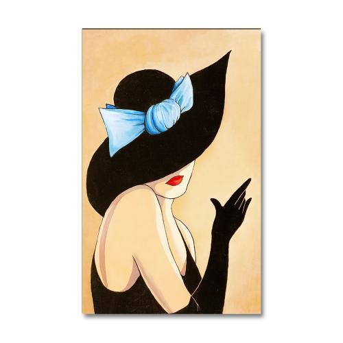 Vera Mavi Fiyonk Şapkalı Kadın Baskılı Retro Ahşap Tablo - Halkkitabev