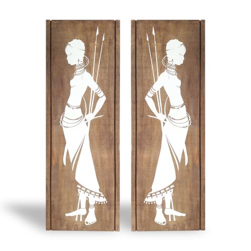 2'li Ahşap Afrikalı Kadın Savaşçı Tablosu - Halkkitabevi