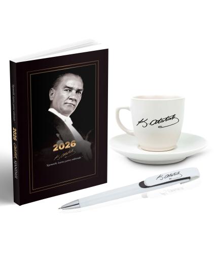 2026 Atatürk Gazi Paşa Ajanda - Atatürk İmza Baskılı Kahve Fincanı - Ayraç - Kartpostal