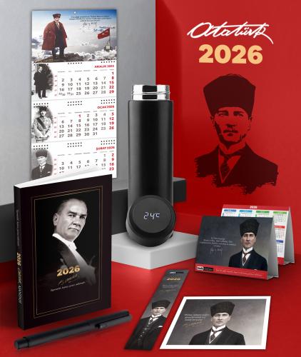 2026 Atatürk Gazi Paşa Ajanda - Sakarya Duvar Takvimi - Masa Takvimi - Ayraç - Kartpostal - Metal Roller Kalem ve Dereceli Termos